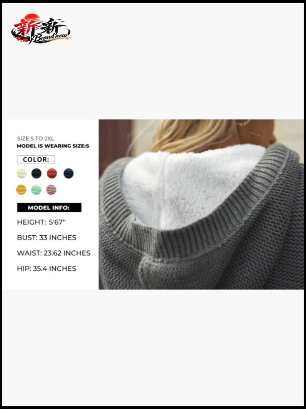 Women's Hooded Cardigan Sweater Fleece Lined Button Down Winter Coat - Picture 7 of 7